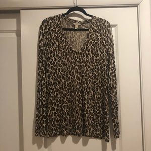 Leopard cotton v neck long sleeve